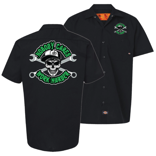 Nobody Cares Green Logo Short Sleeve Dickies Work Shirt